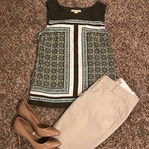 Banana Republic Green Printed Blouse, Size 8